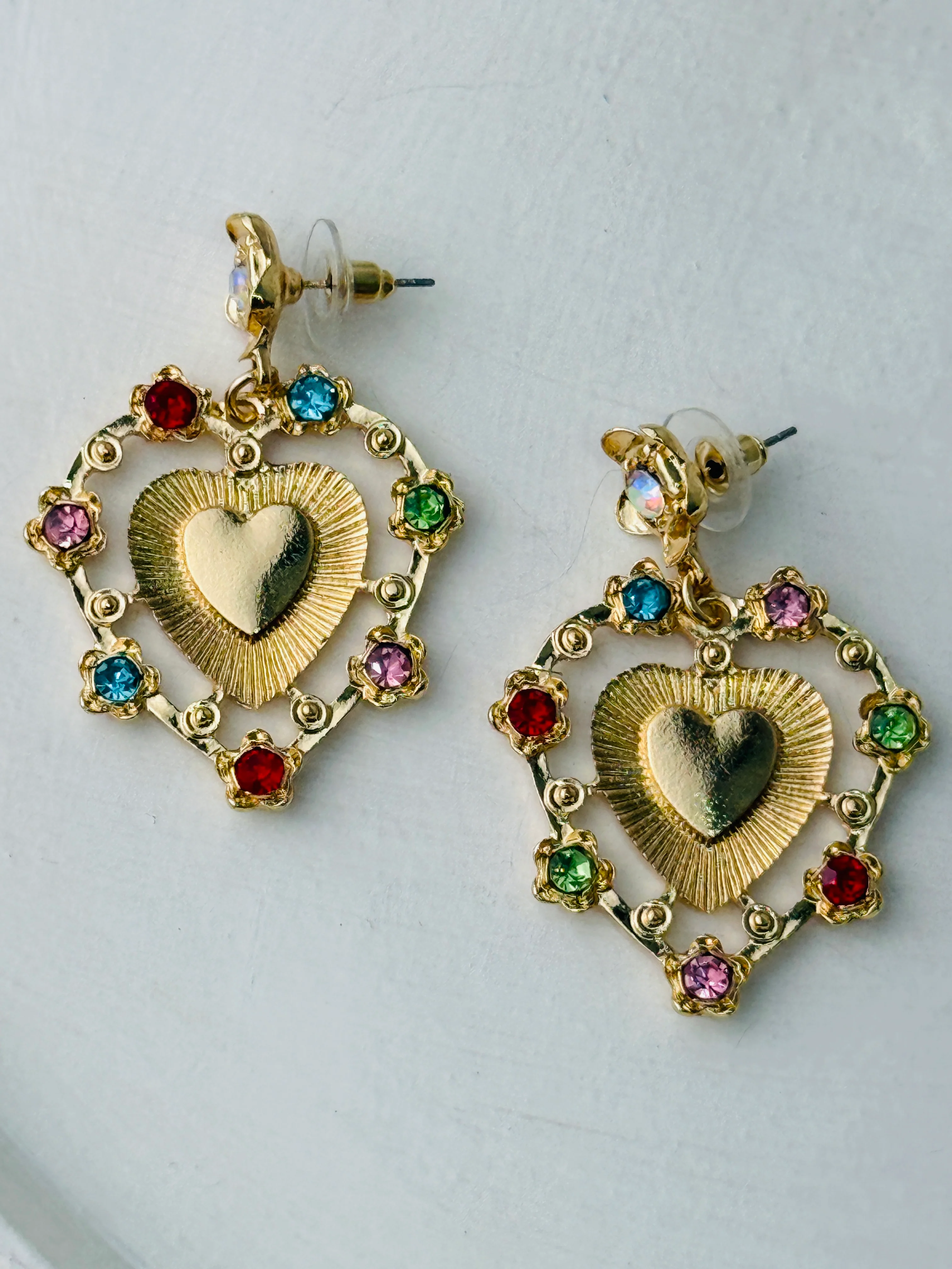 Vintage Gold Heart Earrings - Image 2