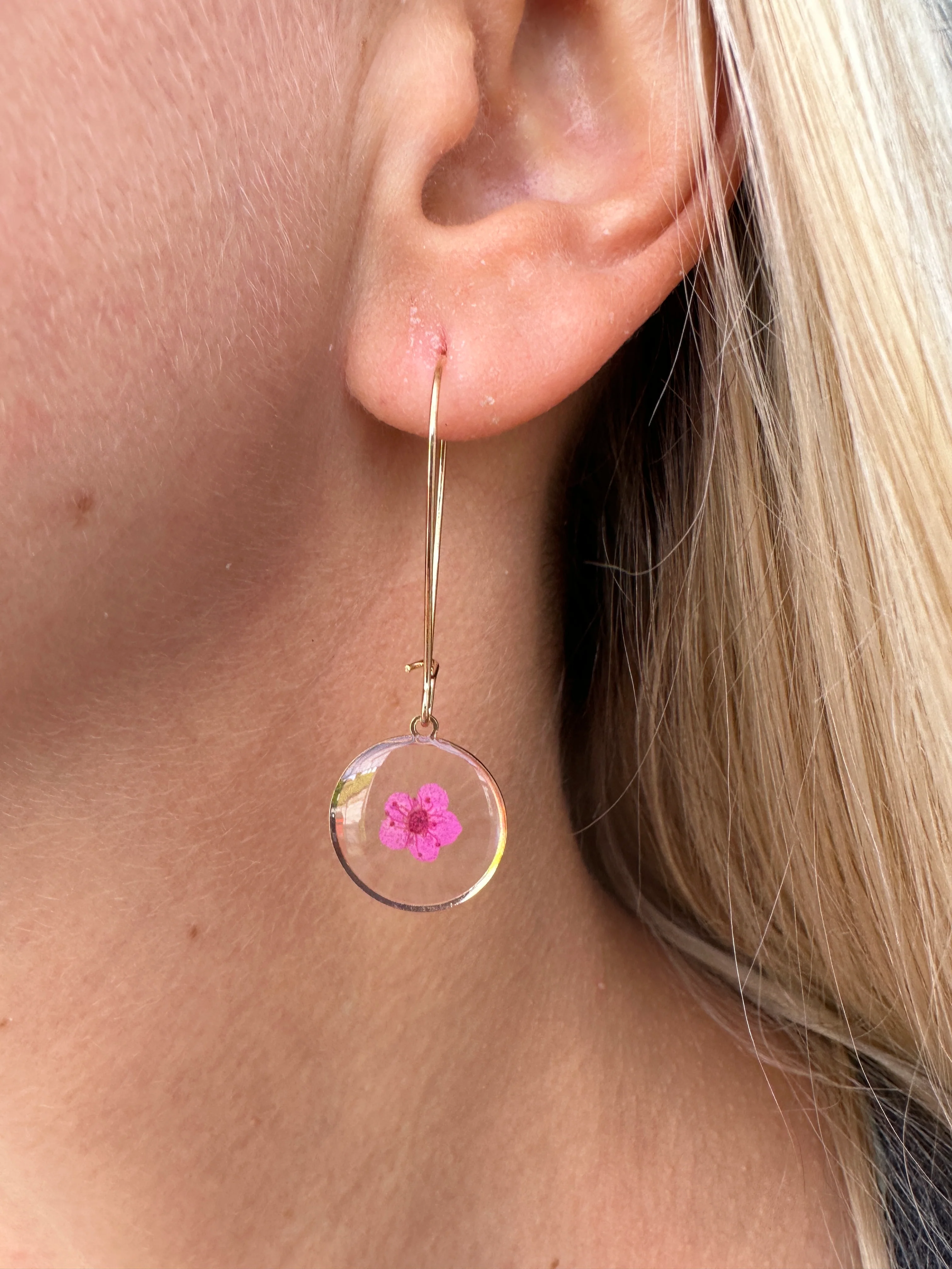 Flax Flower Earrings - Pink - Image 2