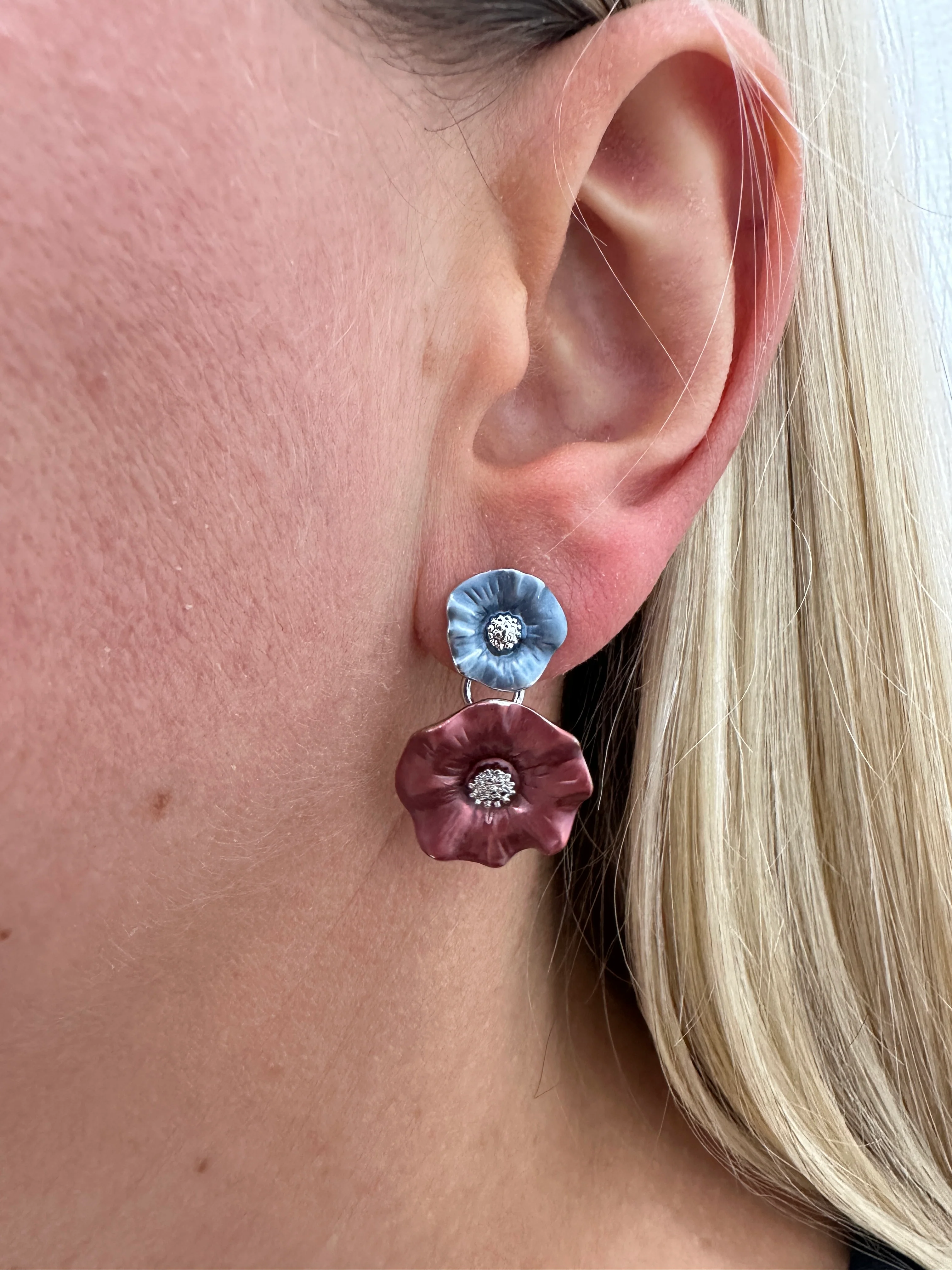 Flora Earrings - Blue & Pink - Image 3