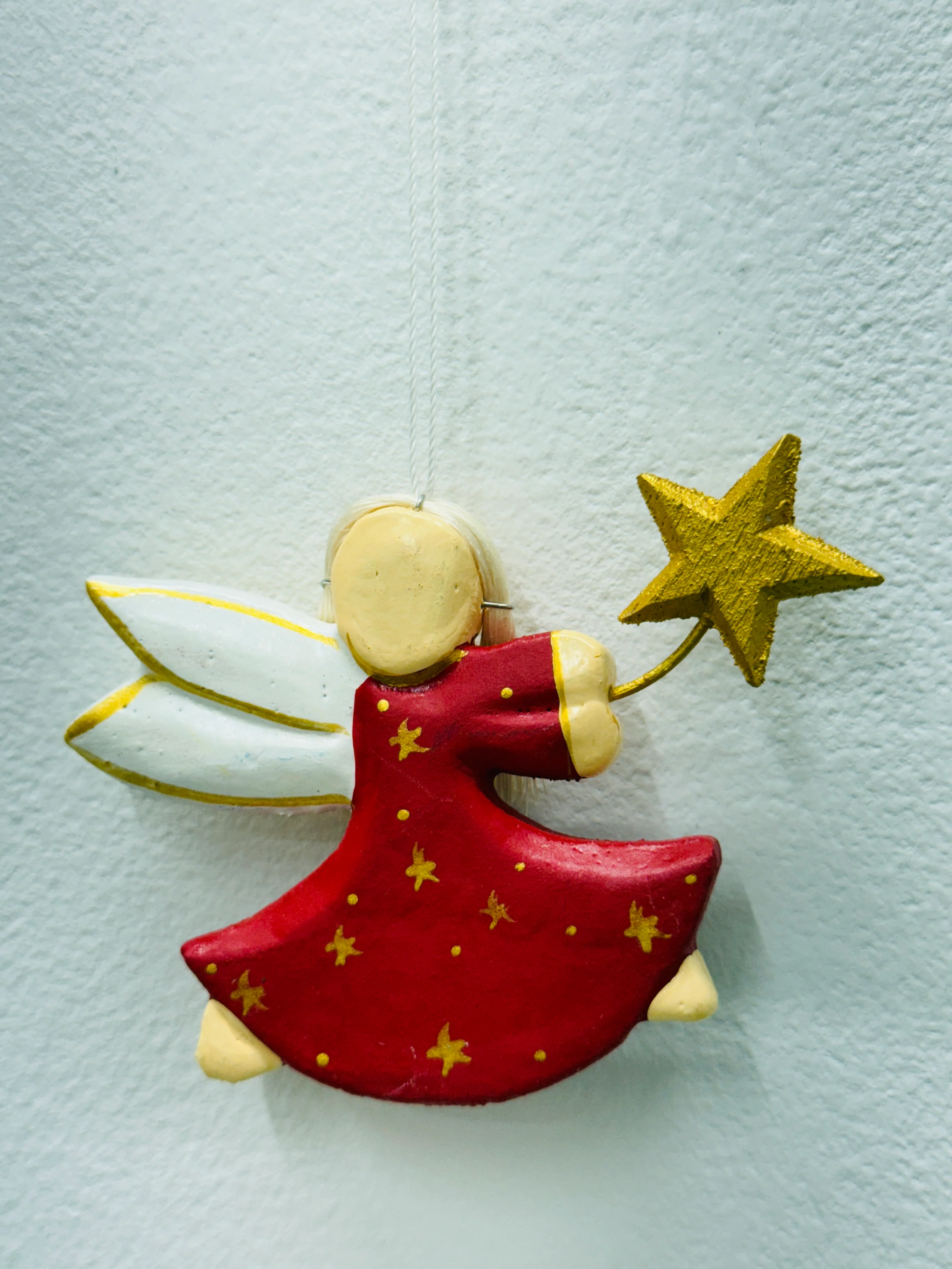 Wooden Christmas Angel - Red Dress with Star - Image 2